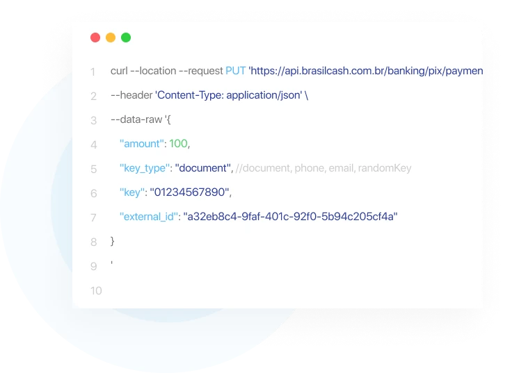 Exemplo de código de integração com a API Brasil Cash